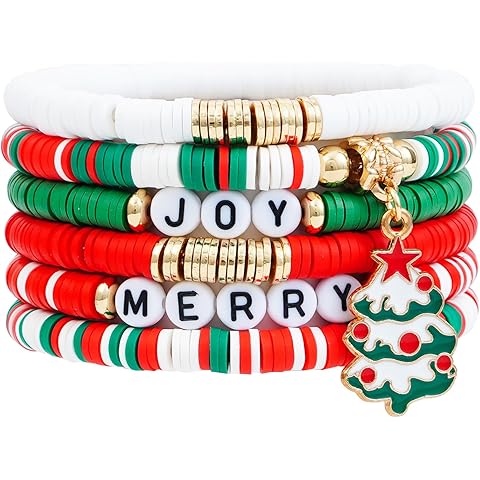 Summer Surfer Heishi Bracelet Set for Women Stackable Gold Plated Clay Ploymer Bead...