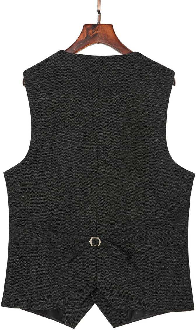 SOLOVEDRESS Mens Vintage Classic Herringbone Pattern Suit Vest V Neck Casual Wool Blend Waistcoat for Men - Image 2