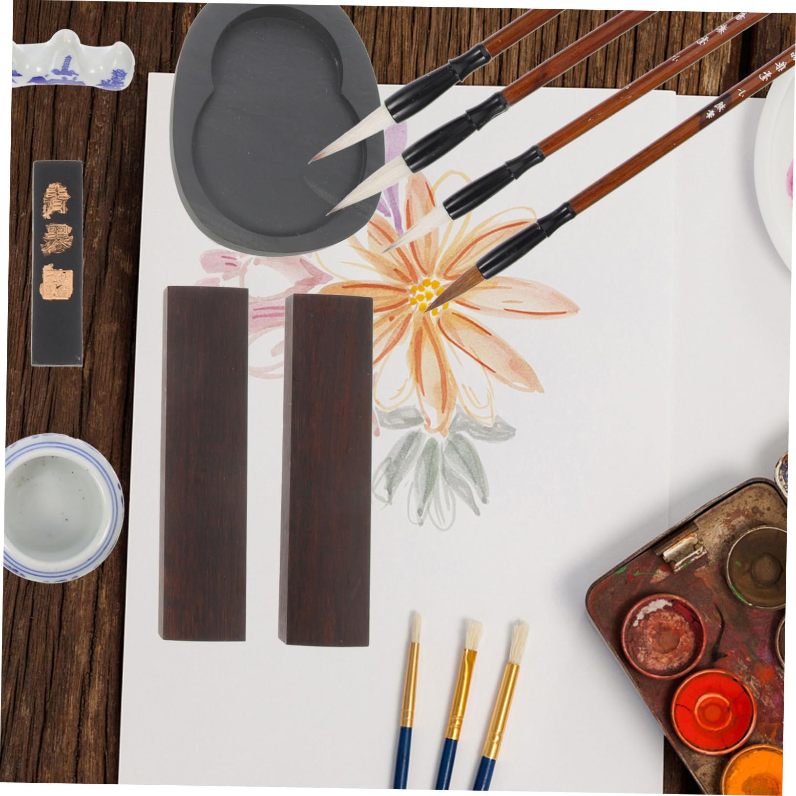 Completo Calligrafia Cinese con Pennelli Resistente Pietra Inchiostro e Bastoncino Kit Pratico per Studenti e Artisti Strumenti Tradizionali per Praticare Scrittura e Disegno