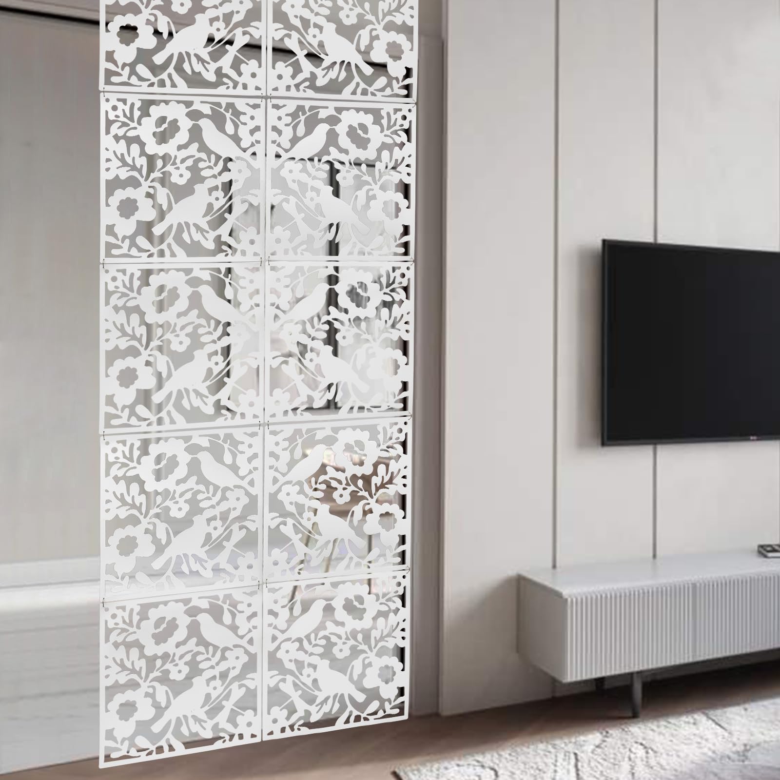 Divisor de habitación colgante, separador de habitaciones para colgar, pantalla de 12 piezas para decoración de habitación/hotel, placa decorativa de pared (blanco)