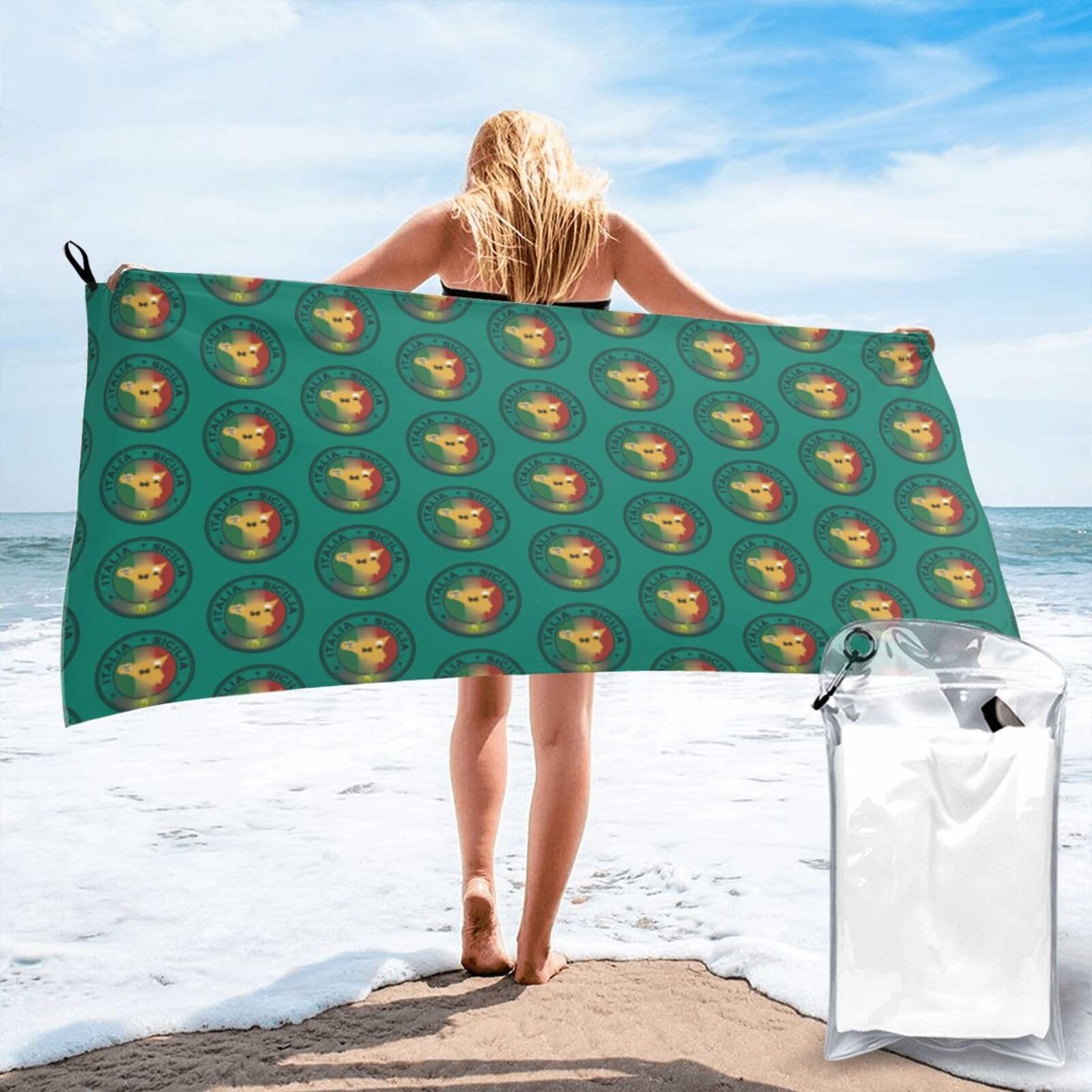 FHIZOAL Italian Flag And Map Quick Dry Towel Microfibre Towel Super Absorbent Ultra Compact Gym Sports Beach Camping Travel