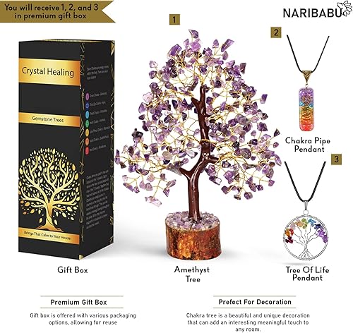 Miniatura 4 de Árbol de cristal de amatista, cristales y piedras de Feng Shui, árbol bonsái de piedras preciosas, gemas de buena suerte, árbol de la vida de