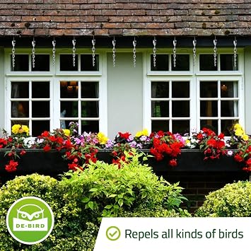 De-Bird Acrylic Bird Scare Rods - Reflective Glare Deterrent & Outdoor Bird Repellent - Humane Fruit Tree Deterrent - Easy Install Kit - Pack of 12, Silver