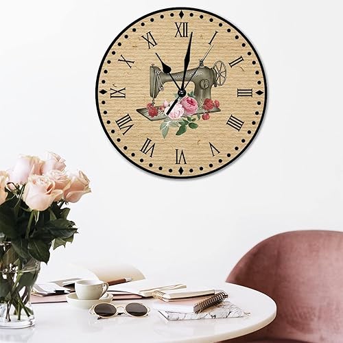 Vista 157 de Relojes de pared de madera para máquina de coser de flores, relojes sin marco, 10 pulgadas, brillante, silencioso, sin tictac, funciona