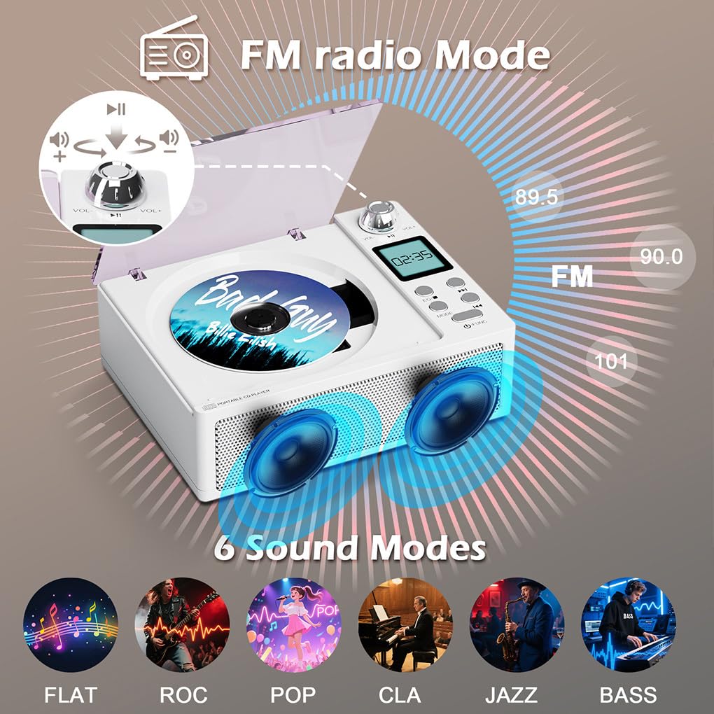Reproductor de CD portátil de fácil manejo, Entretenimiento, Negro | simplificado, ABS con batería, reproductor de CD portátil, sonido duradero.