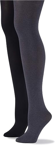 No nonsense Women's Super Opaque Control-Top Tights, Black/Graphite Heather, Med