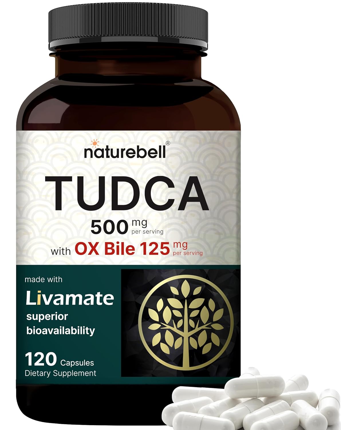 TUDCA 500mg com Bile de OX 125mg Por Porção, 120 Cápsulas – Suporte a Sais Biliares, Fórmula de Alta Absorção Livamate | Suplemento para Limpeza e Reparação do Fígado | Sabor Amargo Natural...