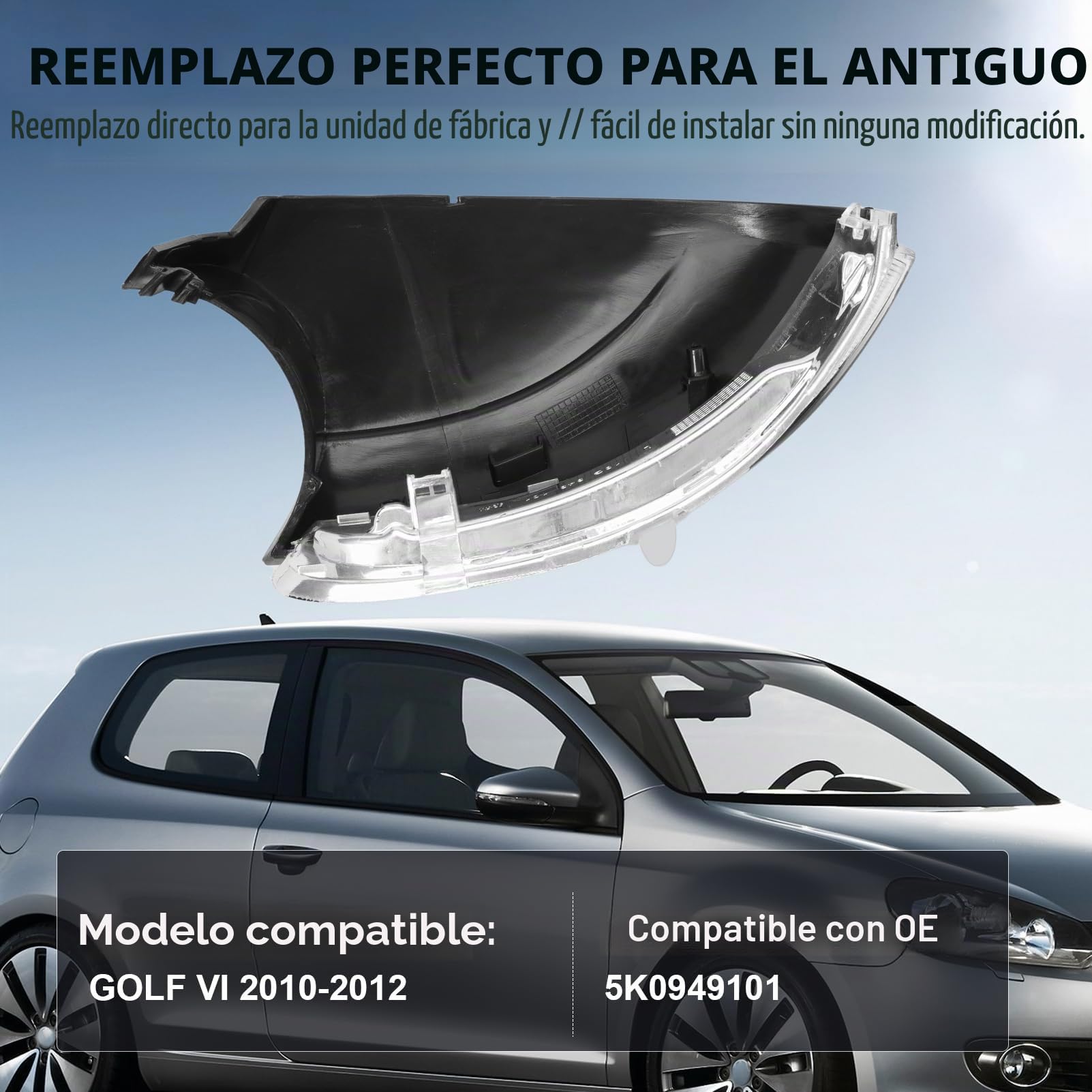 Intermitentes de espejo retrovisor para Golf 6 MK6/GTI / R20, luces retrovisor lateral para Tou-ran 2011-2015 5K0949101 (izquierda - lado conductor)