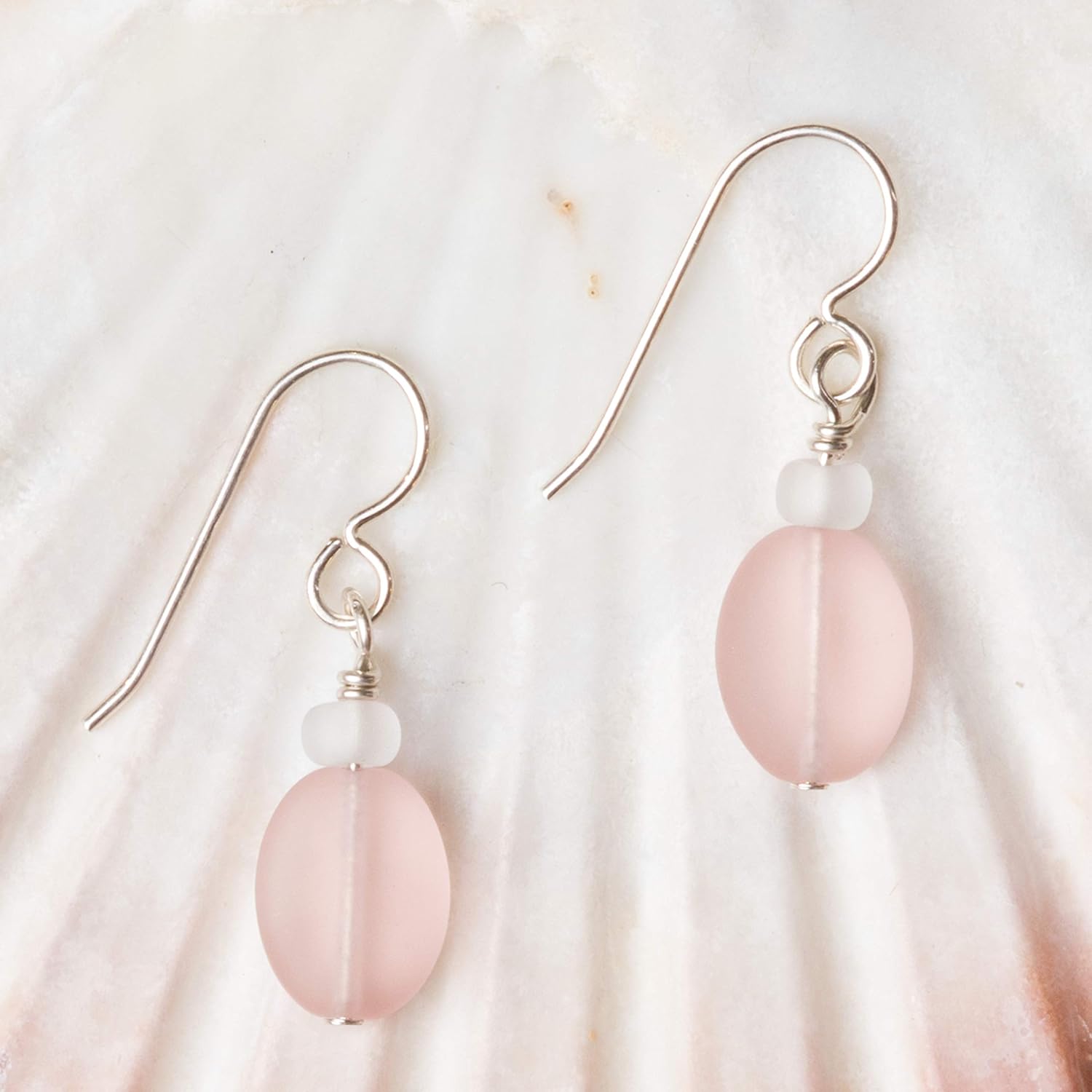 Sea Glass Droplet Earrings - Sterling Drop Earrings by EcoSeaCo, using recycled and sustainable material. Handmade in the USA