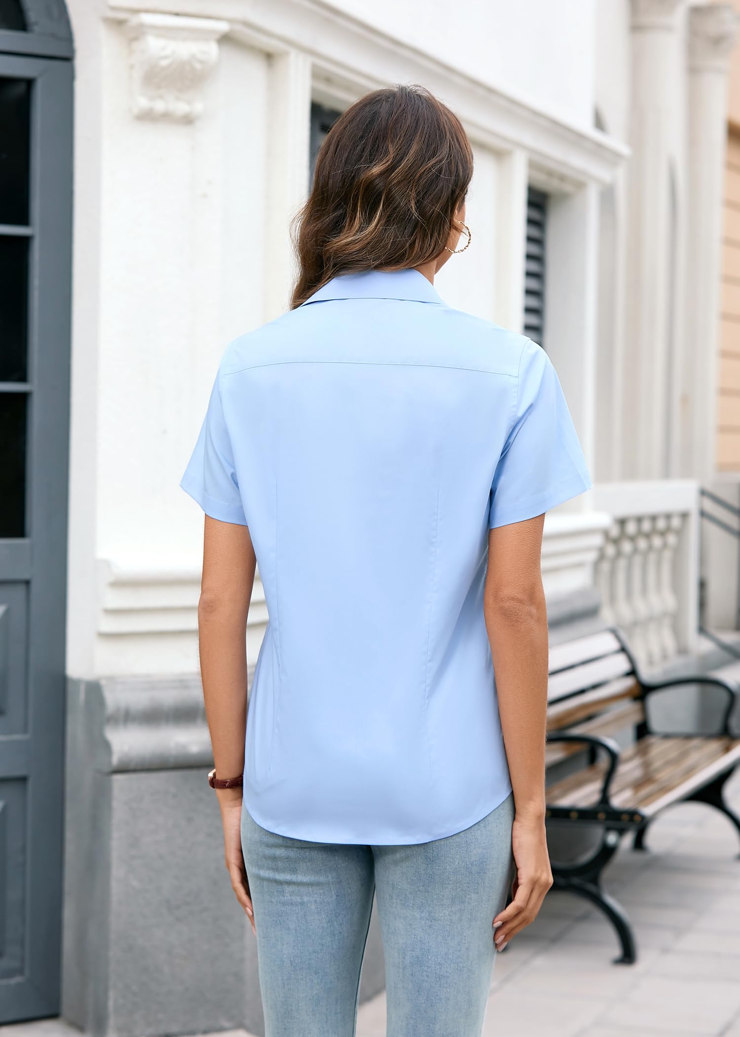 Camisas Mujer Manga Corta Formal Básica Verano Mujeres Botón Abajo Camisa Empresa Elegante Blusa Oficina Trabajo