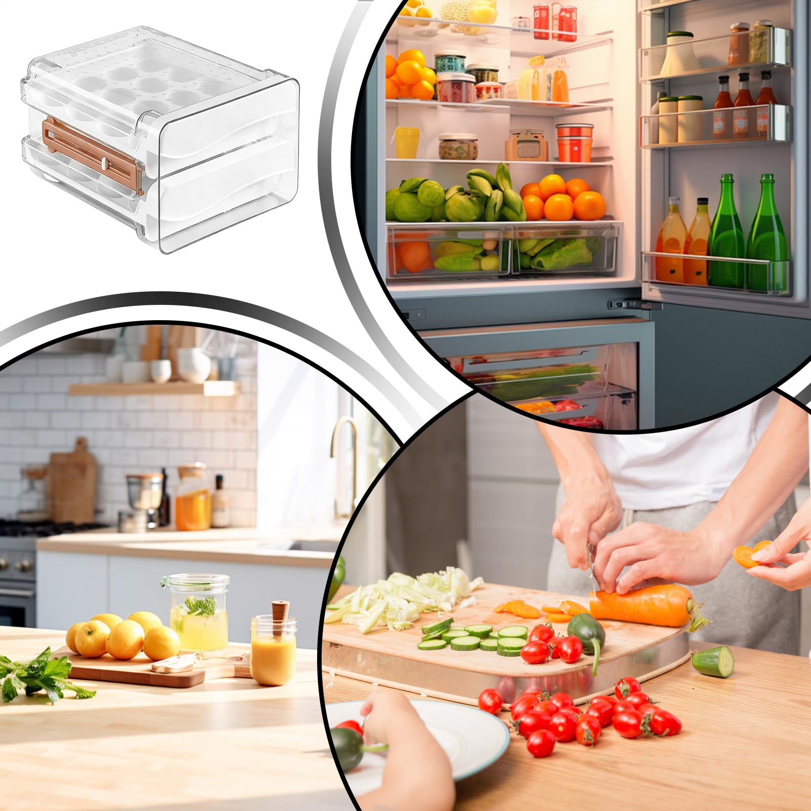 Almacenaje de Huevos para Cajón para almacenar huevos con 32 compartimentos | Cajón organizador de despensa para Encimera, Refrigerador, Cocina, Picnic, Apartamento,