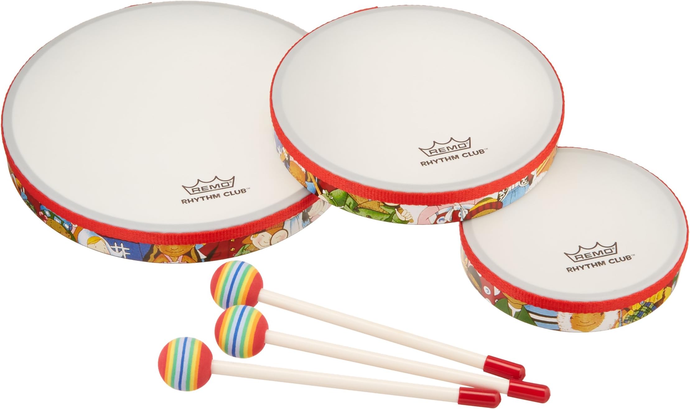 RH3100-00 3-Piece Drum Set Multi-colored Rhythm Club Hand Drum Set, 6/8/10-Inch Diameters