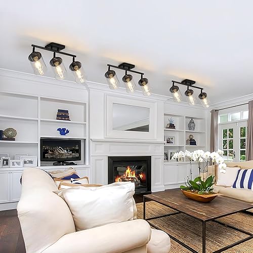 Miniatura 2 de KEESFU Lámpara de techo de 3 luces, luz negra de tocador de baño con pantalla de vidrio transparente giratoria, montaje en techopared, moderna