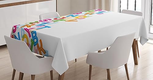 Ambesonne Mantel colorido para decoración del hogar, fondo del alfabeto con iconos de letras, palabras, literatura, estampado divertido con textura,