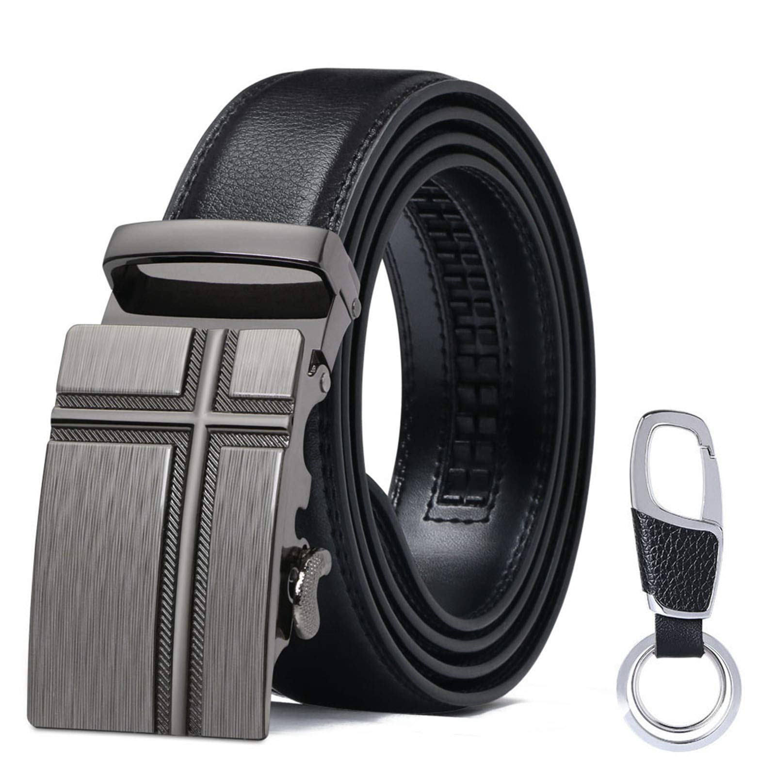 flintronic Cintura da Uomo in Pelle con Fibbia Automatica, Moda Cintura a Cricchetto