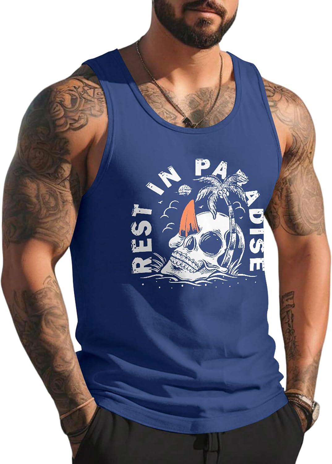 MyFav Men's Tank Top Casual Sleeveless Beach Graphic Muscle T Shirt