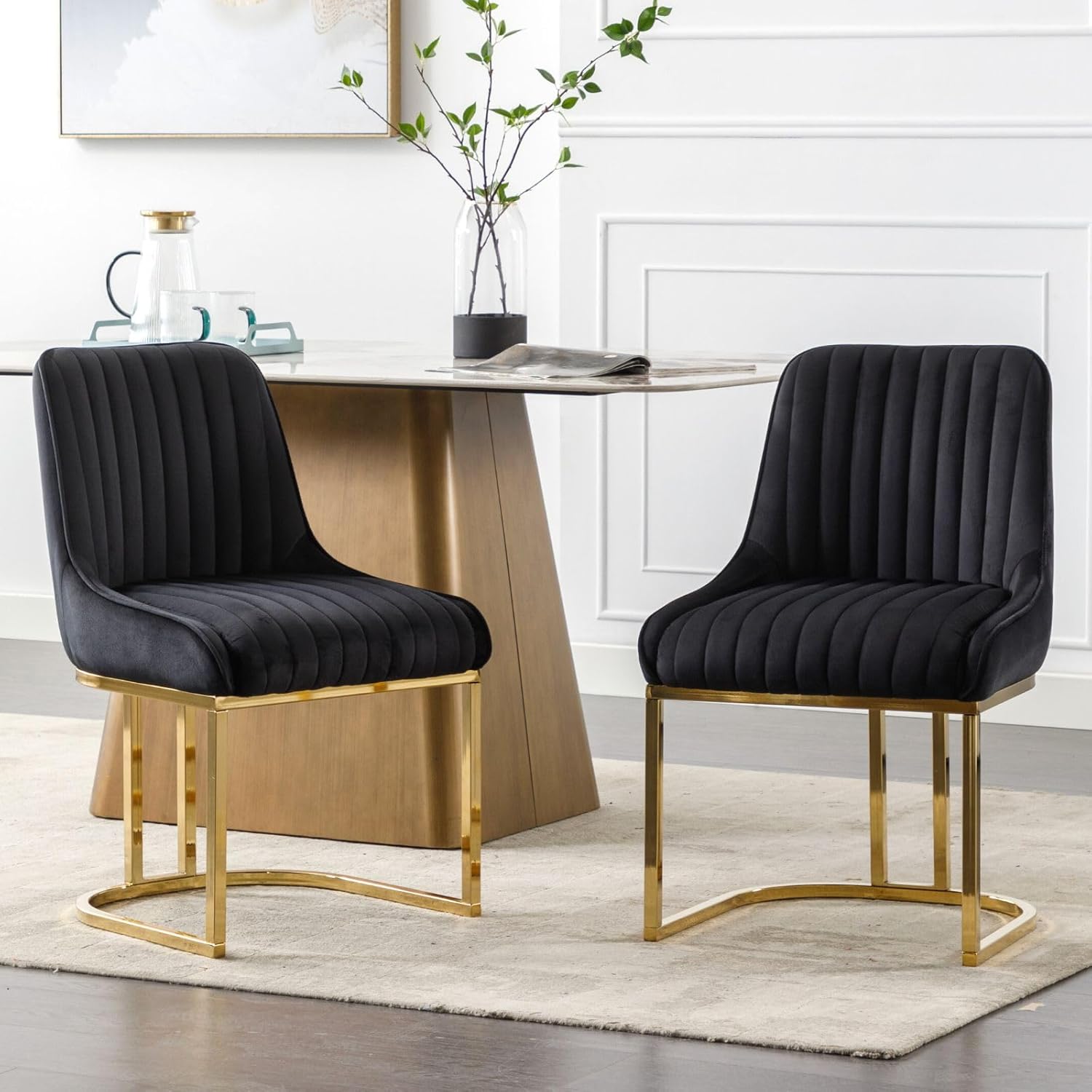 ROCITY Black Upholstered Dining Chairs Set of 2 Velvet