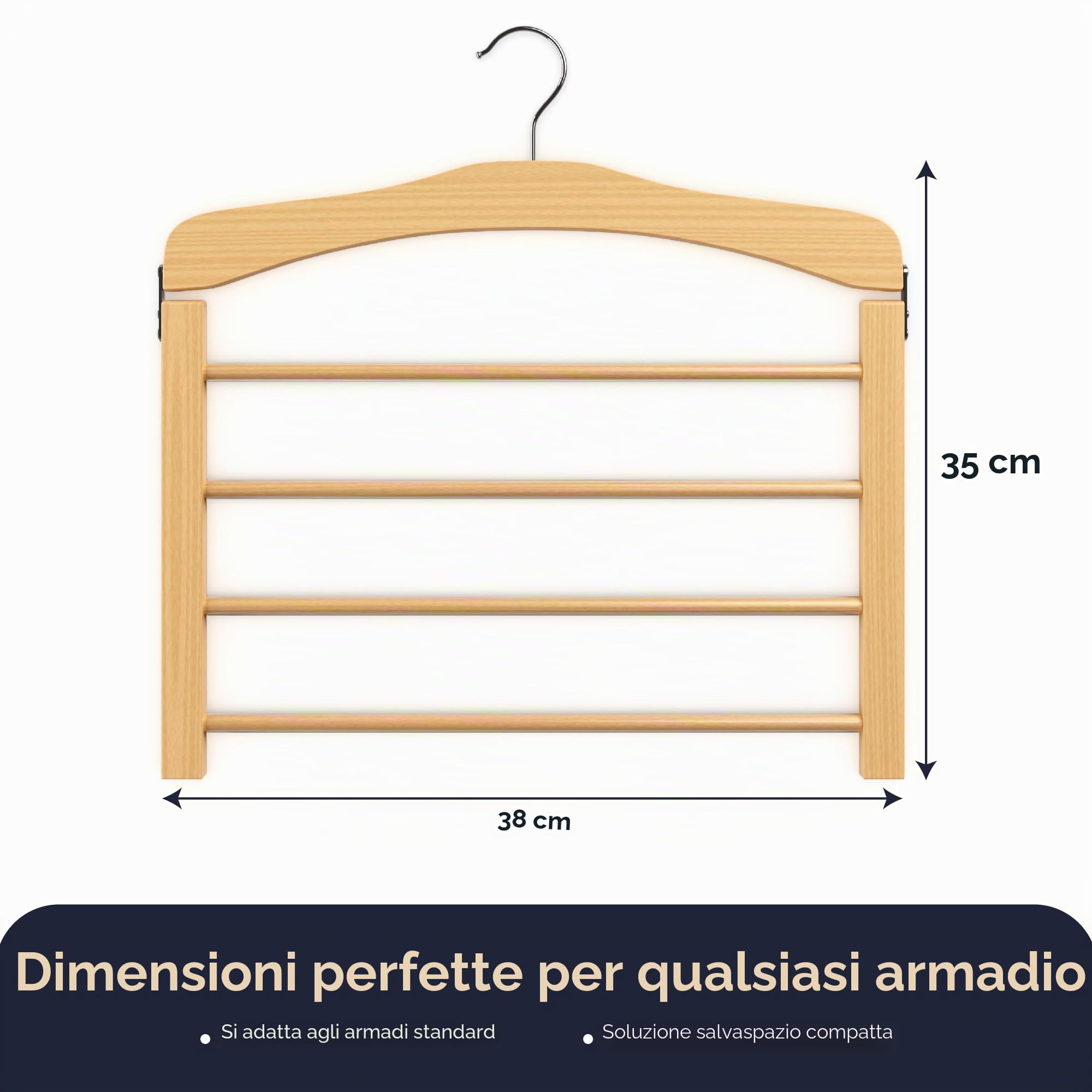 Hangerworld Confezione da 3 grucce in legno per pantaloni, multifunzionali, a 4 ripiani, con barre antiscivolo