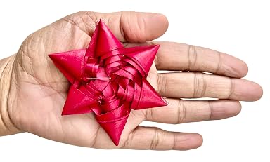 SPHINX Handmade Palm Leaf Stars Coconut Leaf Stars for Crafts, Hangings, Garland Making, Eco-Friendly Biodegradable Organic Decorations - (6 Pointer Star, Red - 5 Pieces)