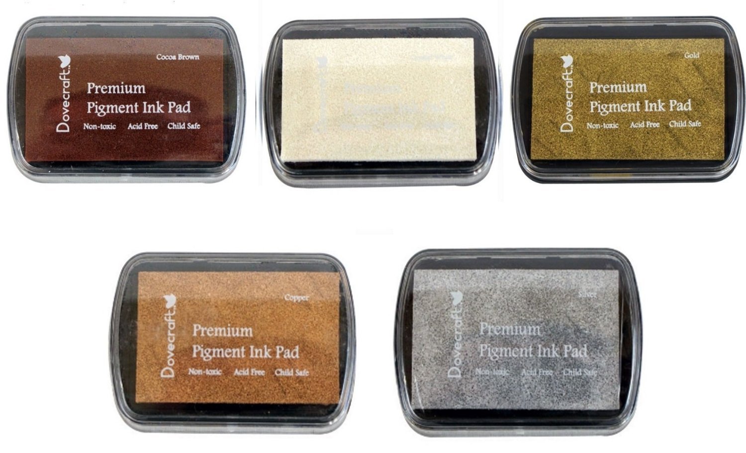 Gold Set Of 5 Dovecraft Pigment Ink Pads Rubber Stamping Basic Earthtones And Metallics