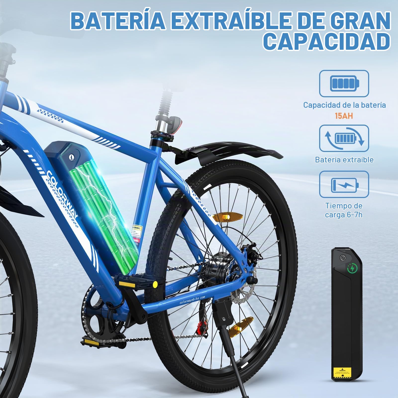 COLORWAY Bicicleta Eléctrica 26” para Adultos, Motor 250W, 7 Velocidades, Suspensión Delantera, Doble Freno de Disco, E-Bike Urbana y de Montaña, Alta Autonomía, Carga Máx. 120 kg