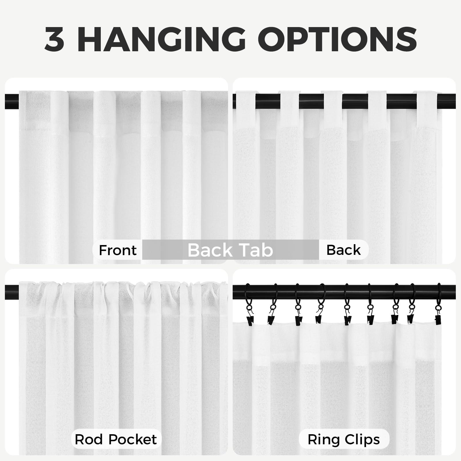 MRTREES Rideau Voilage Blanc Effet Lin Voile Semi-Transparent Rideaux Voilages Porte Fenetre Intérieurs Passe Tringle pour Salon Chambre Salle à Manger Baie Vitrée, Lot de 2, 140x250 cm