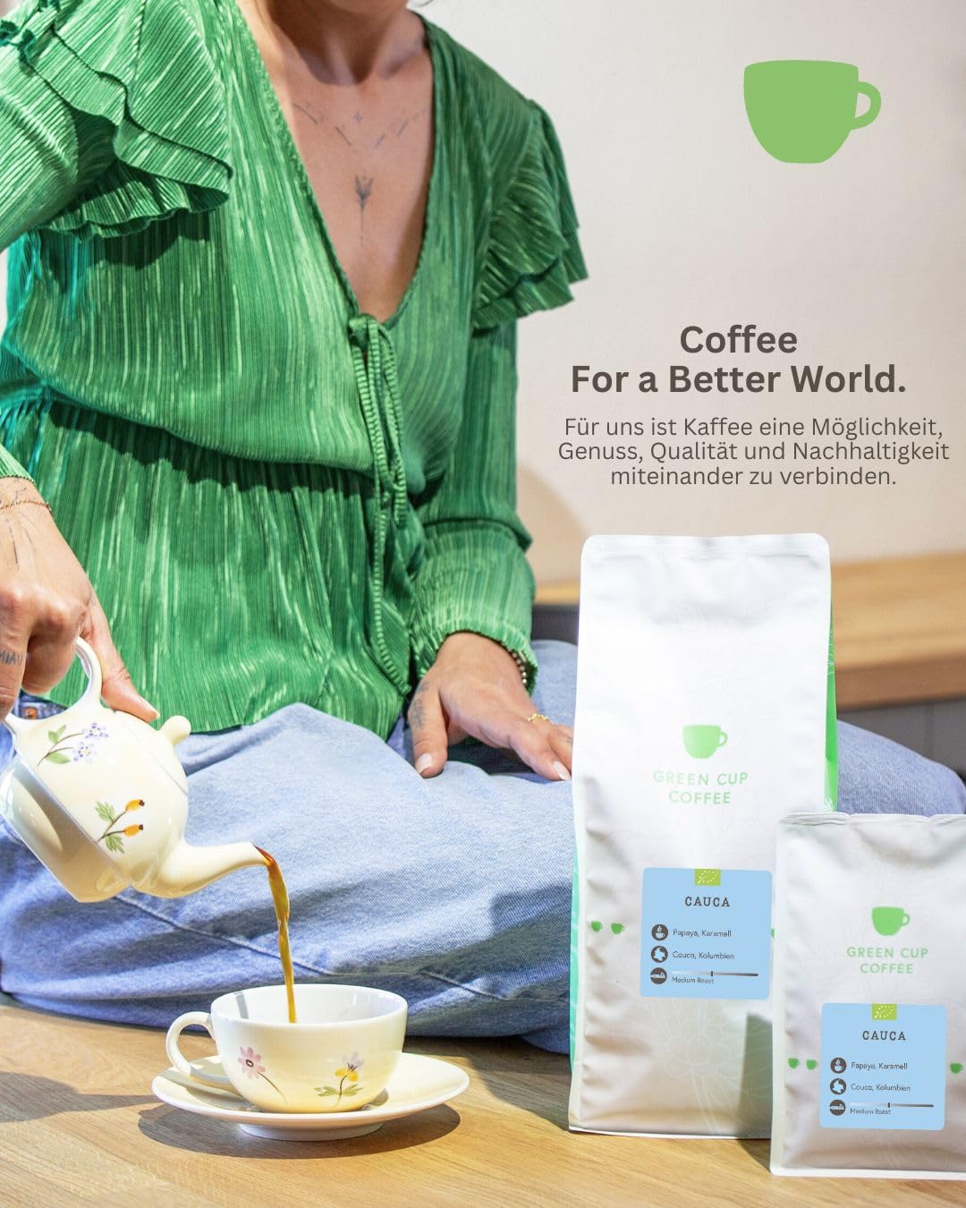 Green Cup Coffee Cauca | Kaffeebohnen Ganze Bohnen 1 kg | 100% Arabica Single Origin Kolumbien | Mittlere Röstung Fruchtig Süß Papaya Karamell | Vollautomat French Press Filterkaffee