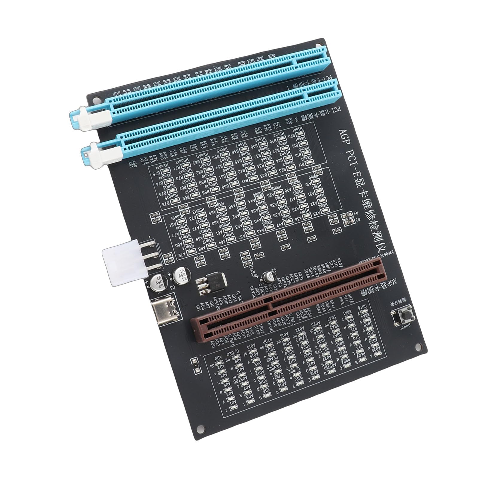 SIXRUN Tester GPU Tester per Schede Grafiche PCI AGP a Doppio Scopo con Indicatore Luminoso e Ingresso Alimentazione 12 V per Diagnosi Rapida dei Guasti, Test e Riparazione del Bus Dati