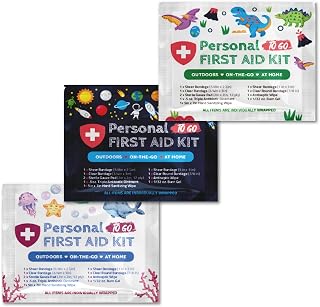 3 x Portable Travel Size First Aid Kit | Perfect for Home, Office, Car, School, Business, Travel, Hiking, Hunting, and Outdoors (Under The Sea/Black/Dinosaurs)