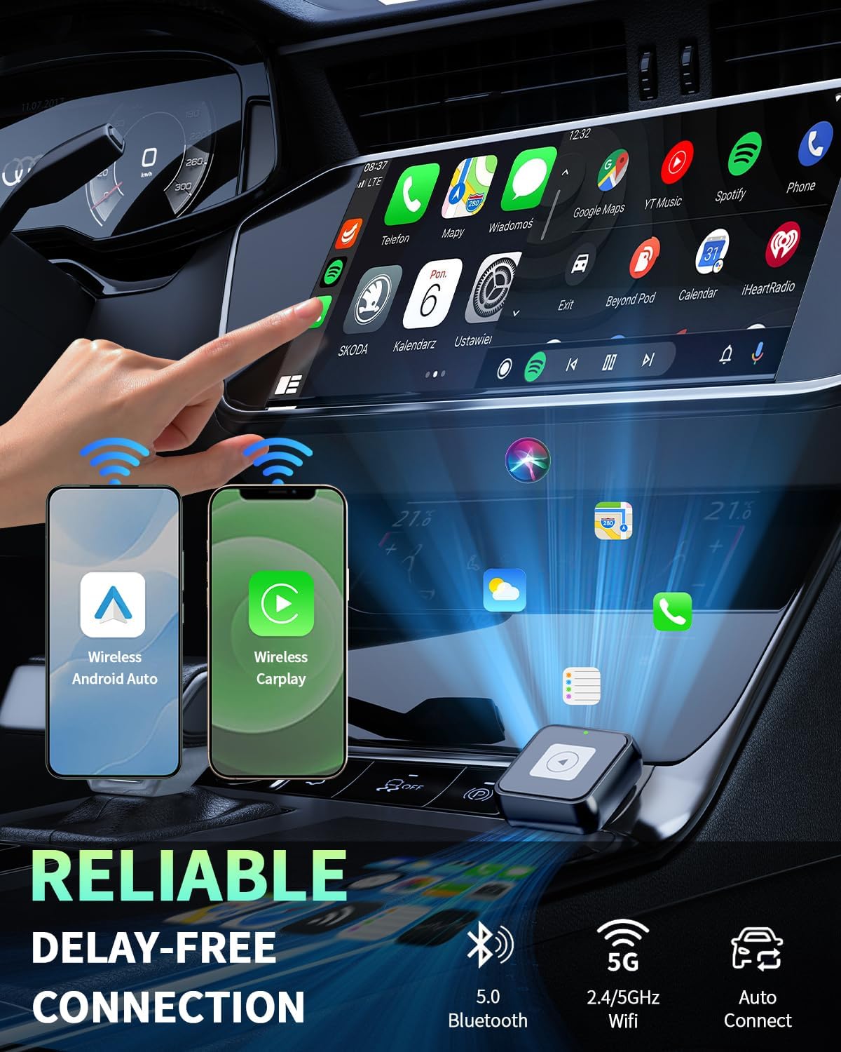 Wireless CarPlay & Android Auto Adapter 1-Inch (2.54cm) - Discreet Plug & Play, Stable Connection for Music/Navigation, Works with iPhone iOS 10+ & Android 11+,for 98% of Cars (2016-2025) (Black)