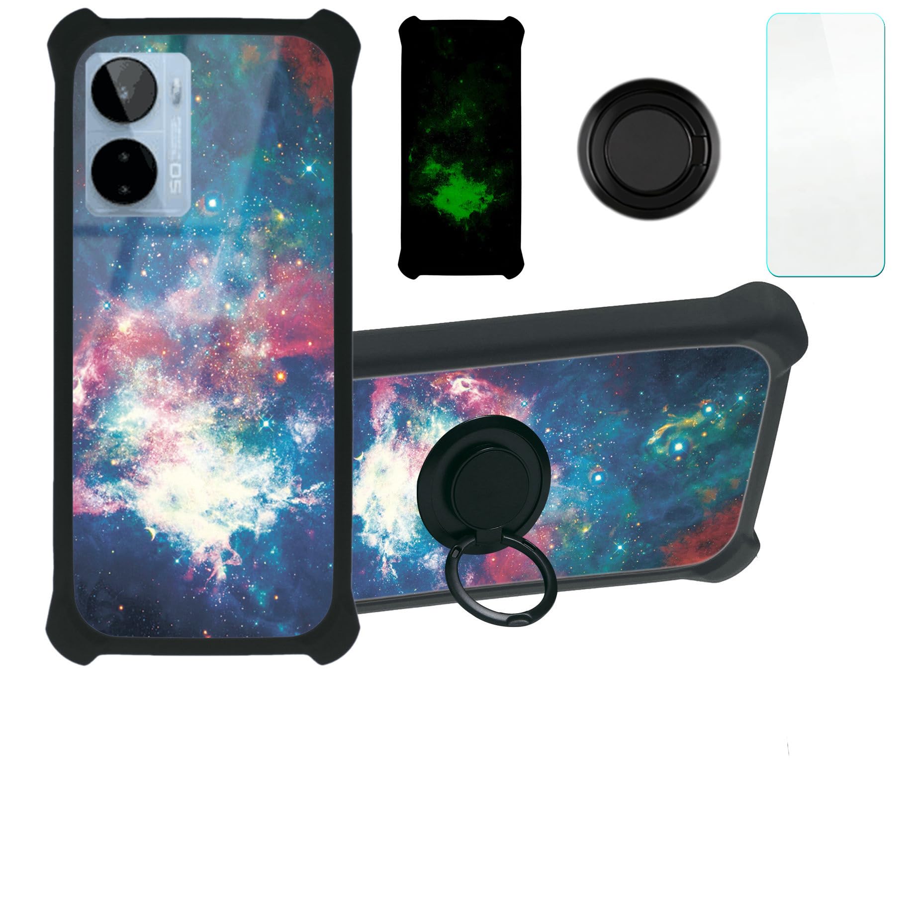 jioeuinly BLU G93 Case Compatible with BLU G93 Phone Case Cover [with Tempered Glass Screen Protector][Hard PC + Soft Silicone][Ring Support] [Luminous Effect] YGH-YH