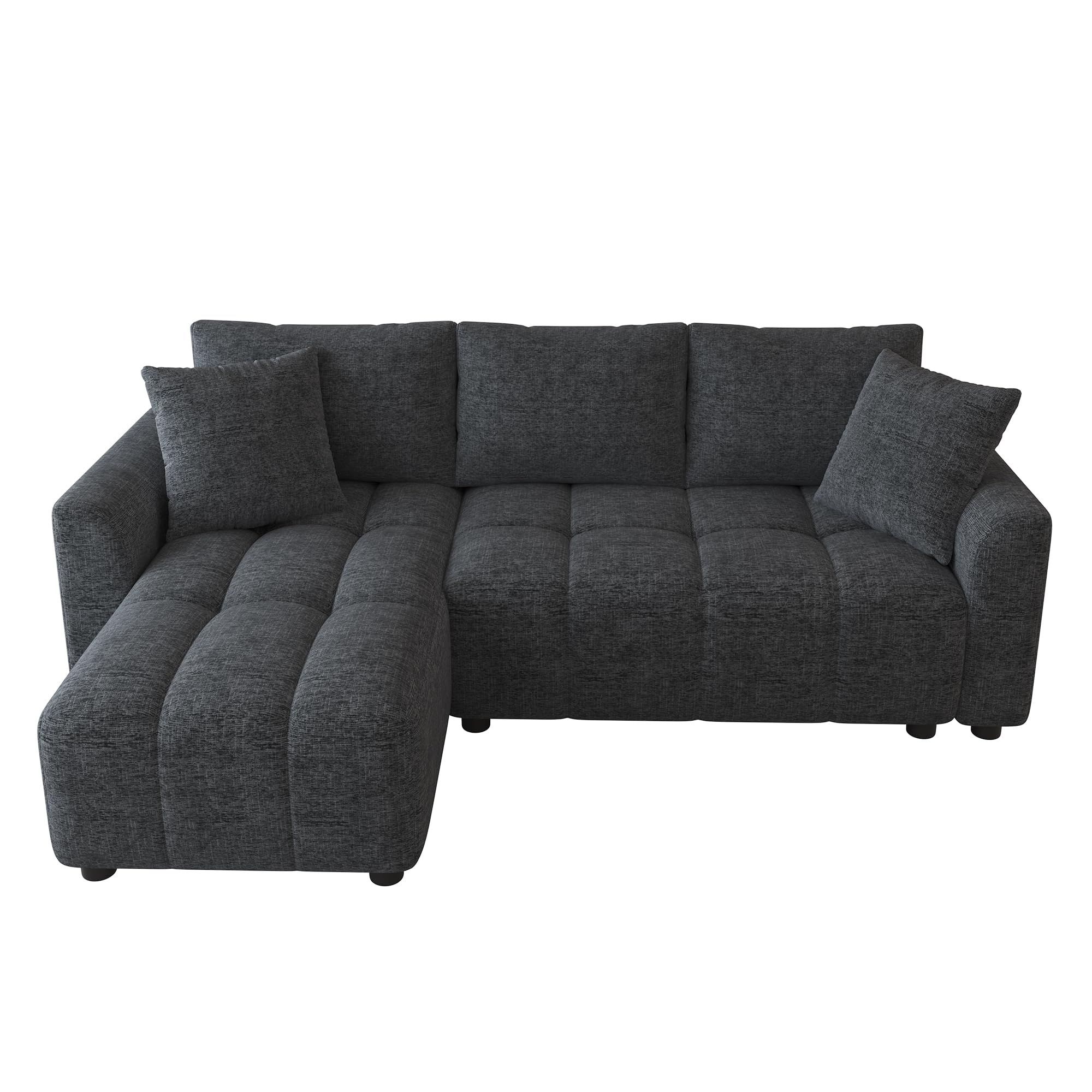 Divano a 3 posti, in ciniglia, grigio, 82,5 x 127 x 204 cm, divano ad angolo trasformabile, a forma di L, con 2 cuscini decorativi, adatto per soggiorno e appartamento