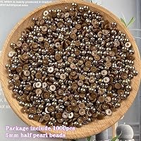 Vista 2 de 1000 piezas de 5 mm, cuentas de perla media con parte trasera plana, cuentas de perla redondas y medias de plástico para manualidades, Café AB