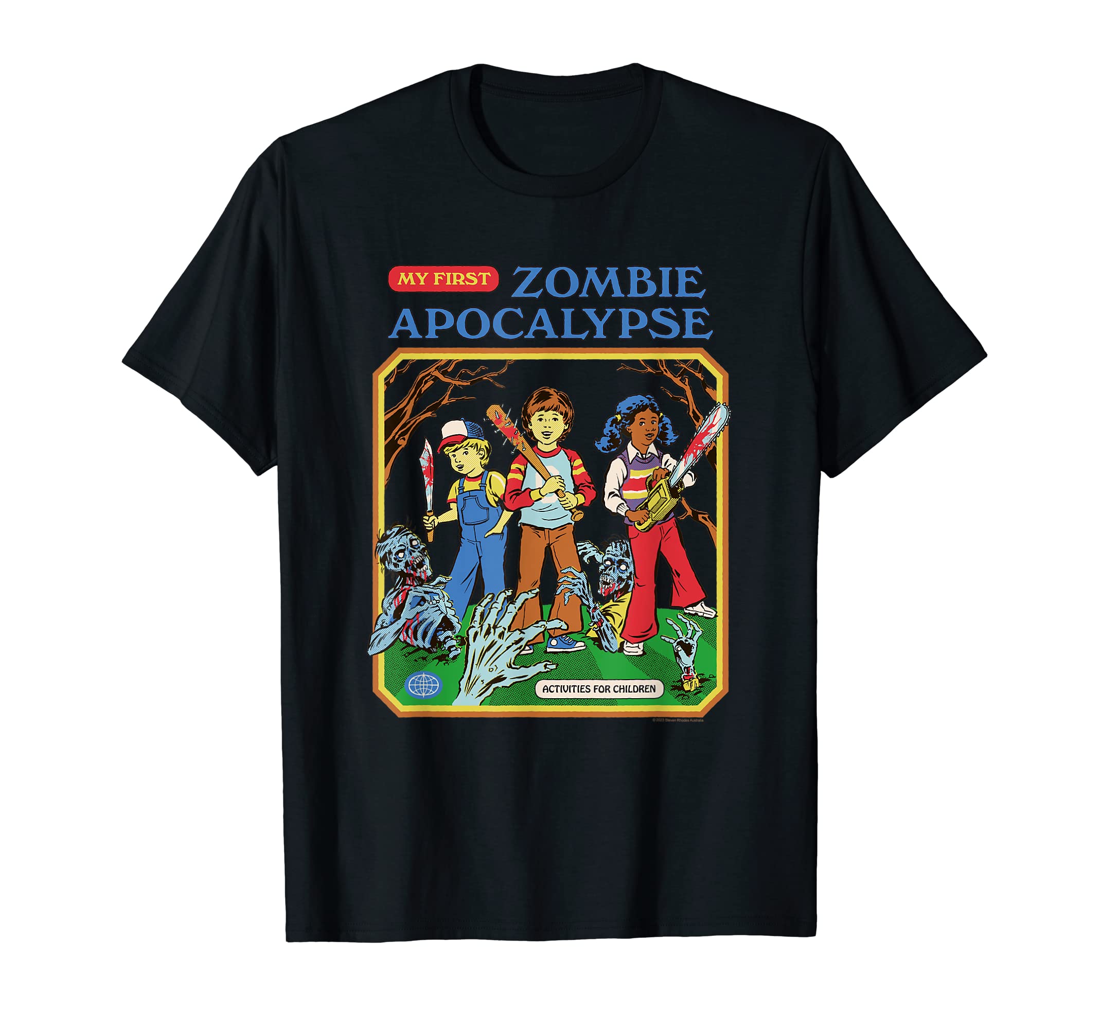 Steven RhodesMy First Zombie Apocalypse Retro Dark Humor T-ShirtOEKO-TEX STANDARD 100