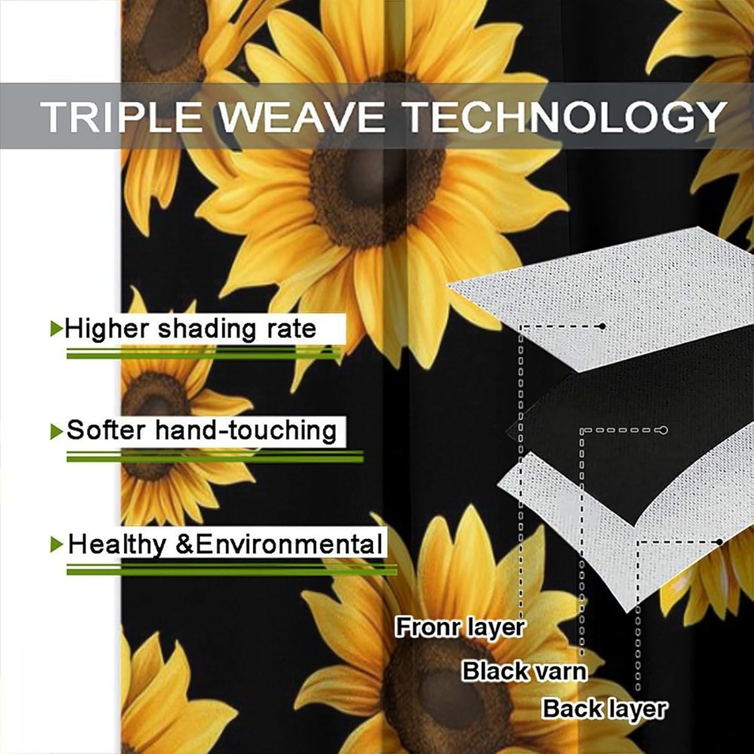 Sunflowers Blackout Window Curtains, Vintage Shabby Chic Floral Sunflower Room Darkening Rod Pocket Windows Door Curtain for Bedroom Living Room Home Decor 42x45in