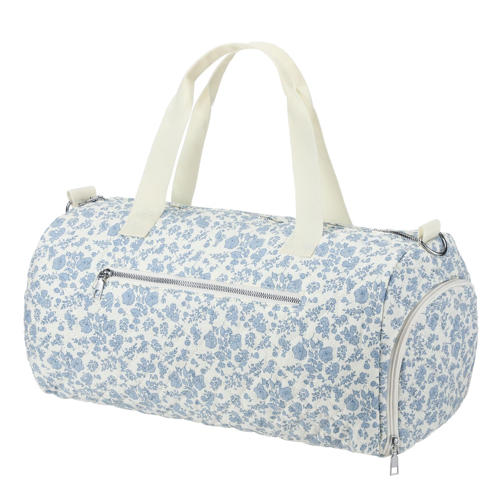 Dansydaisy Quilted Duffle Bag for Women Cotton Dance Bag with Adjustable Carry Strap and Handy Pouch Floral Backpack for Dancers, Blue, 18.9 x 9.45 x 8.66 inches, Blue Floral