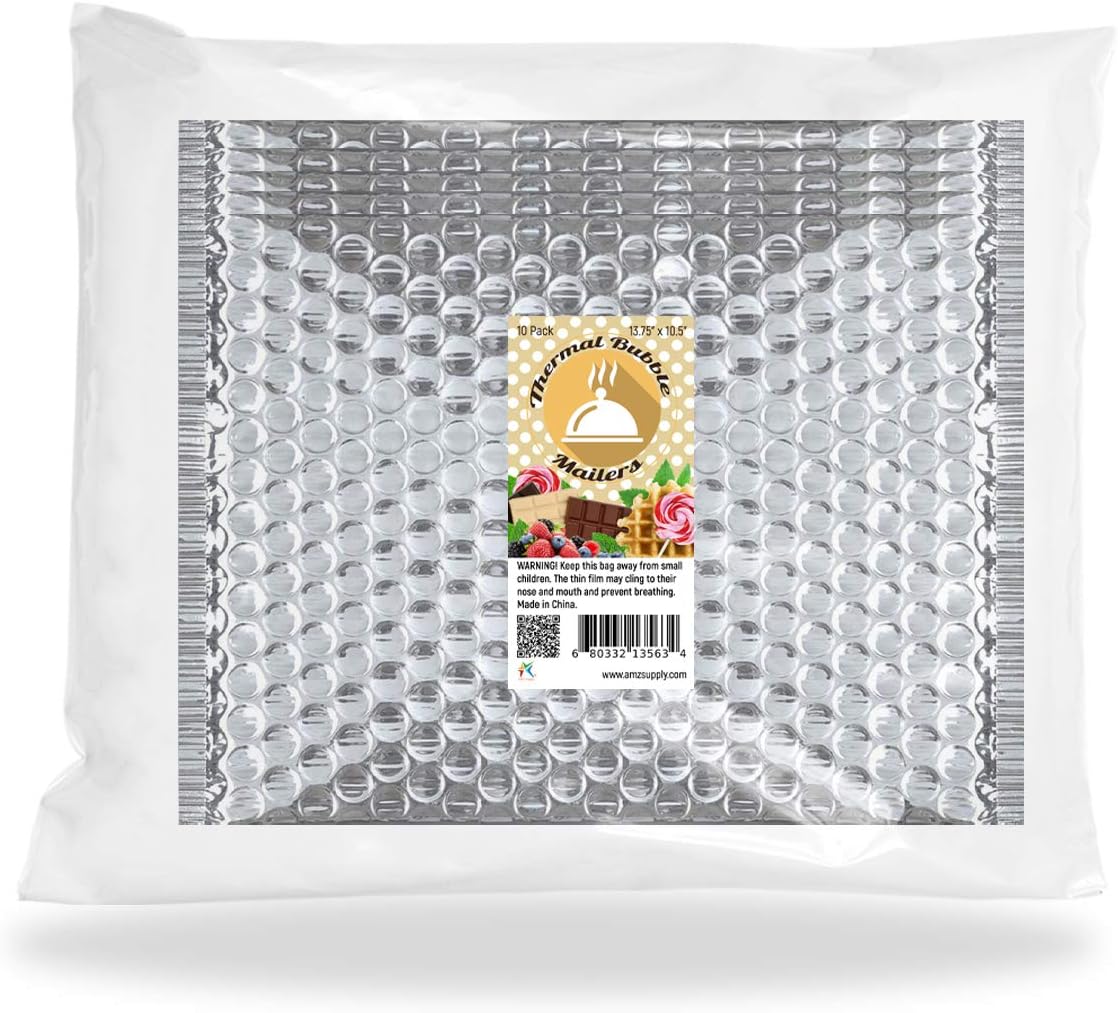 Exсluѕіvе Amiff Pack of 10 Silver Thermal Insulated Bubble Mailers 13.75 x 10.5 Food Grade Padded Envelopes 13 3/4 x 10 1/2 Cushion Envelopes with Peel and Seal Metallic Foil Mailing Shipping Packing