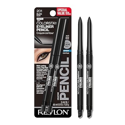 Revlon ColorStay Pencil Waterproof Eyeliner Eye Makeup with Built-In Sharpener, Packaging May Vary, 201 Black, 2 pack
