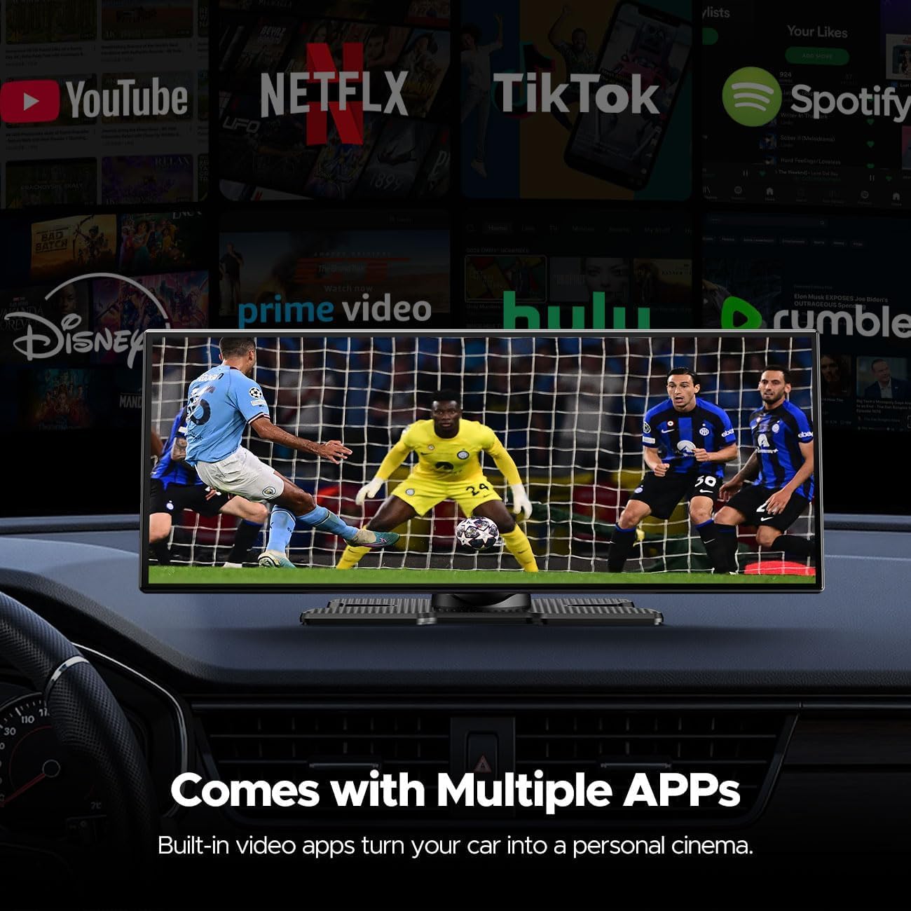 Volam Netflix Carplay Display avec YouTube/Tik Tok 10,25 pouces Carplay Android Lecteur multimédia de voiture avec caméra de recul 1080p Écran tactile 1920 x 720p 2,4 G/5G WLAN Bluetooth pour iOS 7+