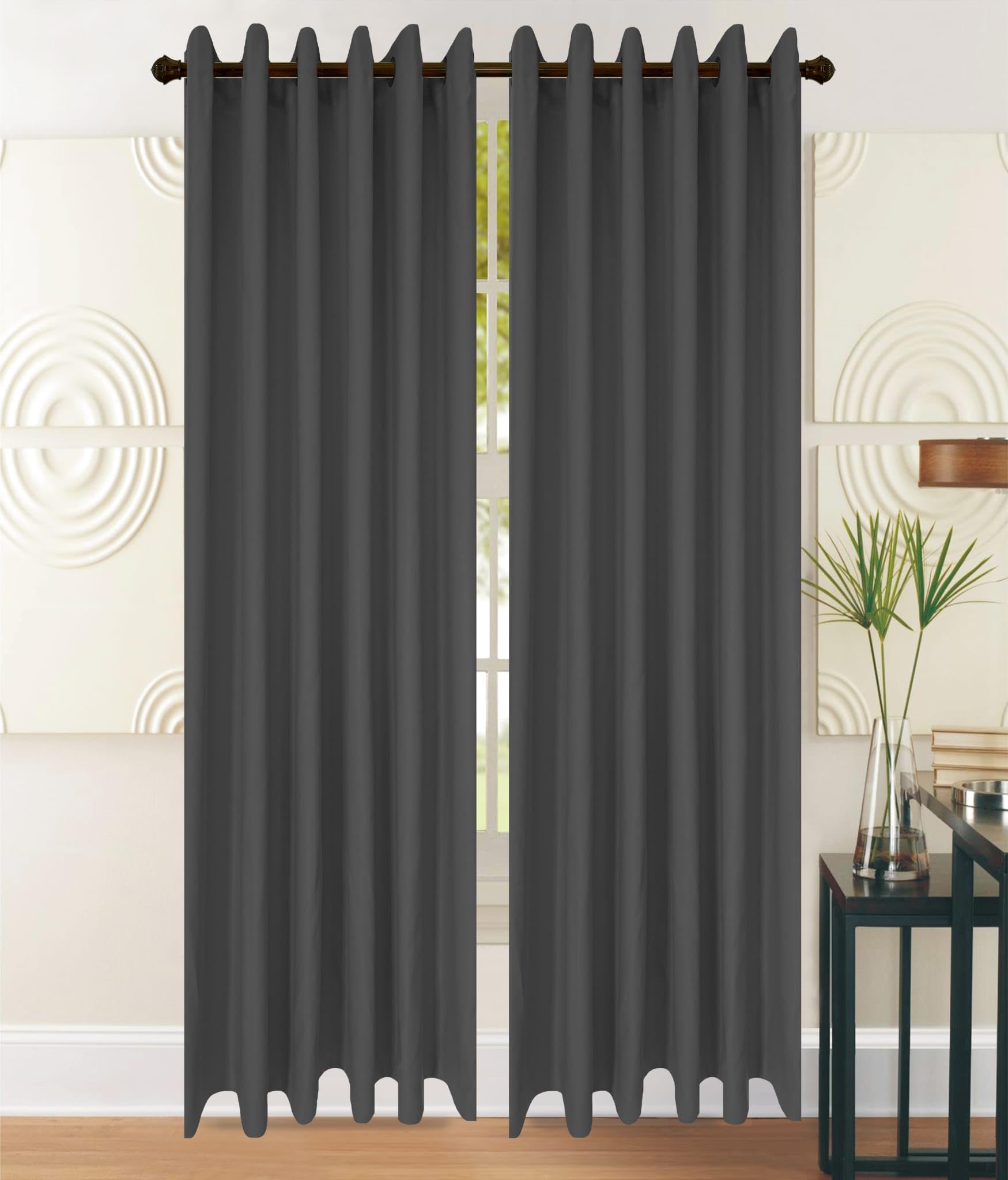 Householdfurnishing Thermal Insulated Blackout Curtain Eyelet Curtains Plain Fabric Curtains for Bedroom (Dark Grey, 45 inches (W) x 90 inches (H)) — image 1