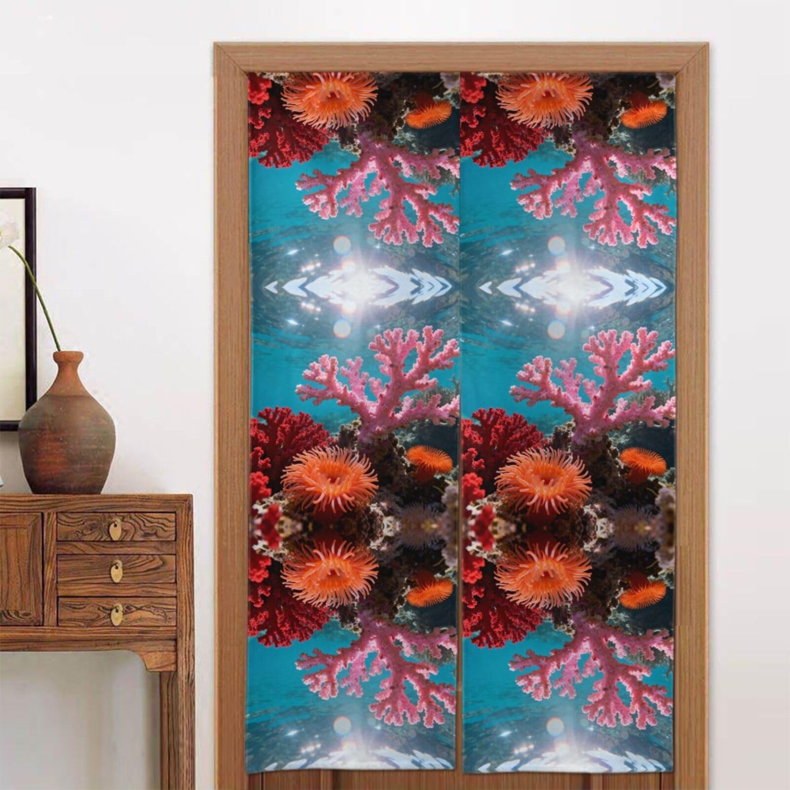 CNTDBU Coral Reef Pink Door Curtain 34x56 Inch-Room Divider Panel for Privacy, Entryway Screen for Kitchen Bedroom