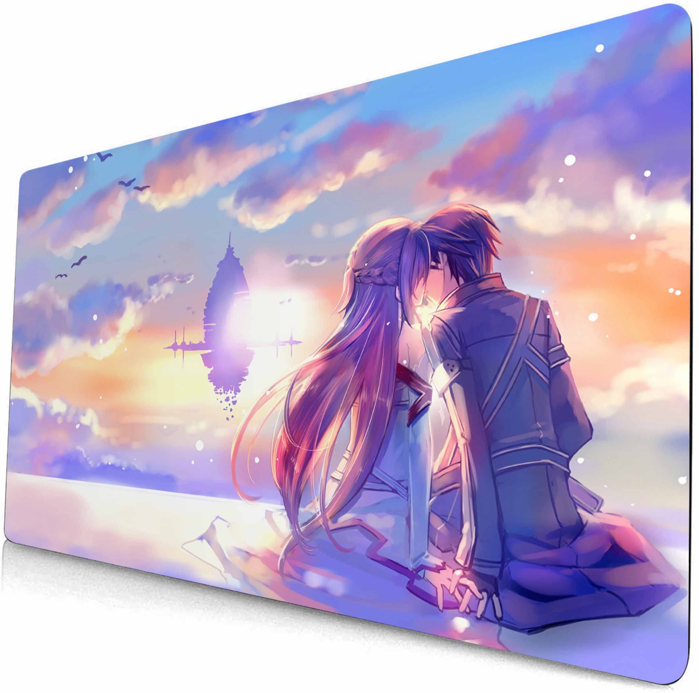 Anime Mouse pad Gaming Mouse pad Compatible Sword Art Online Mousepad Large Mouse Pad Stitched Edge Mousepad Non Slip Rubber Base (style1,60×35cm)