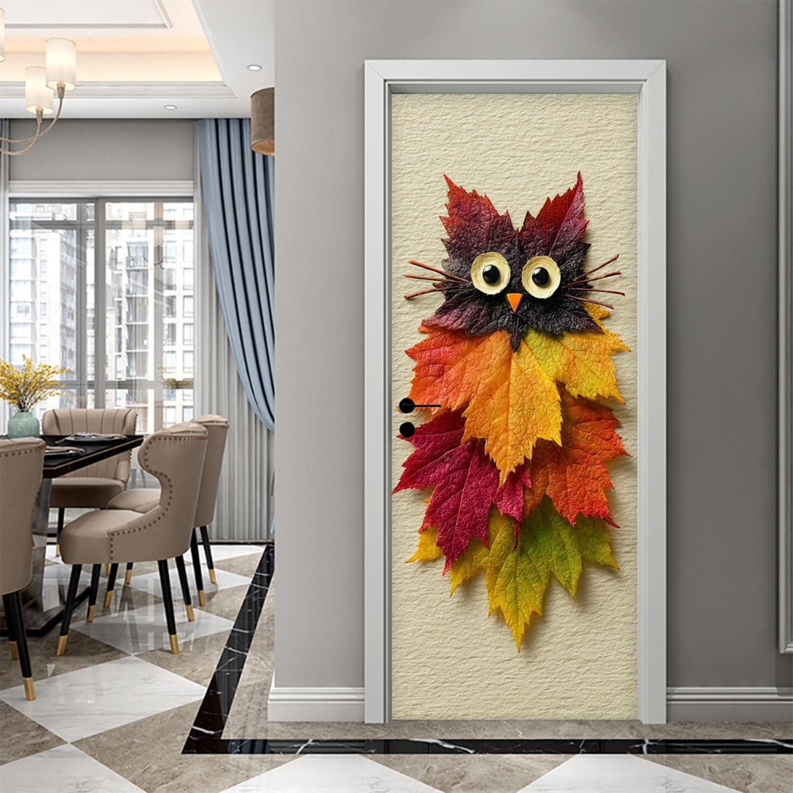 Stickers porte orange et beige pour relooker un placard en PVC