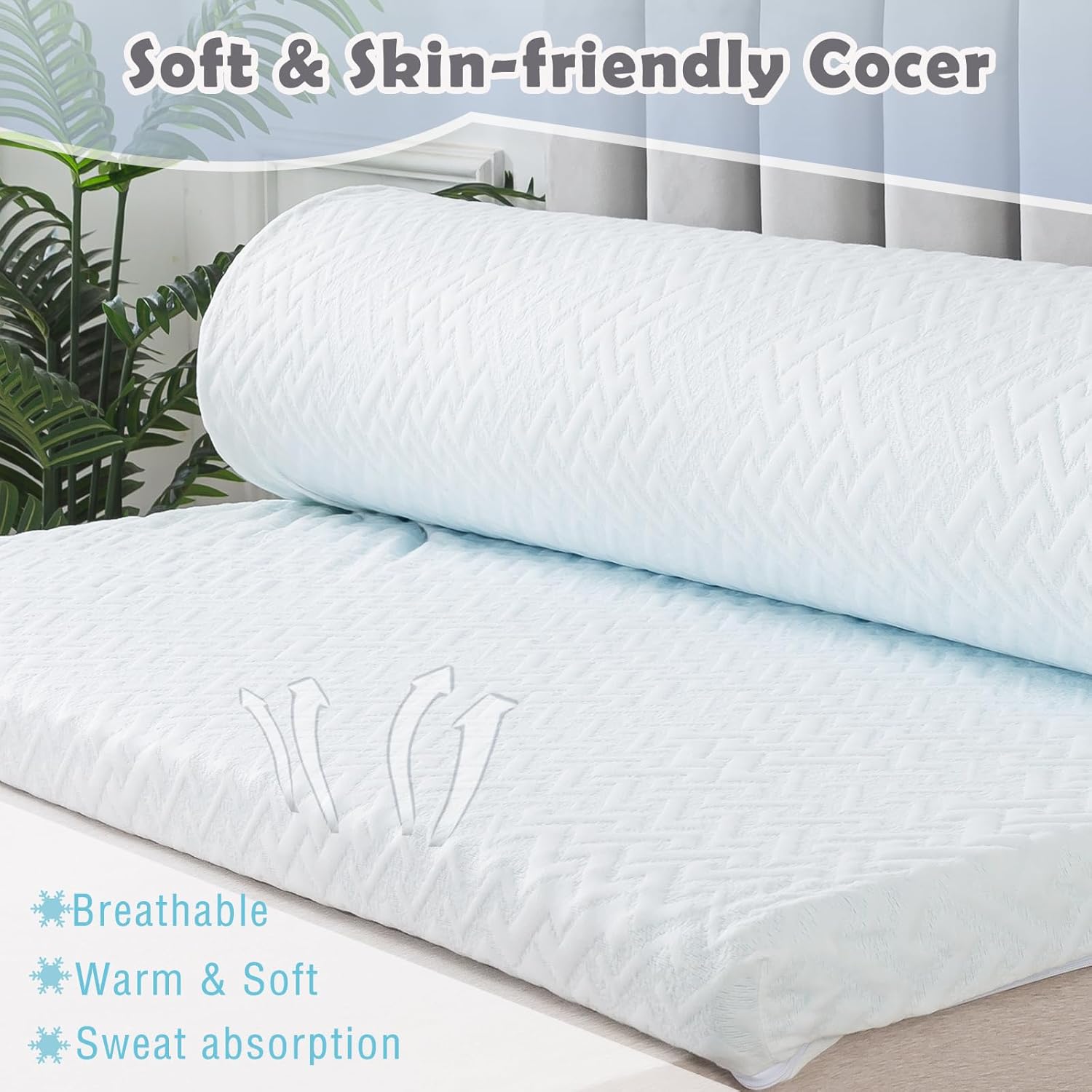 WhatsBedding 3 Inch Mattress Topper Queen Size, Egg Crate Queen Mattress Topper Fiber Cover Memory Foam Filled Soft with Removable Washable Cover (80x60x3in)