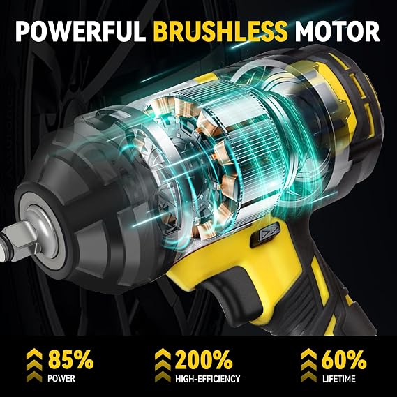 Cordless Impact Wrench 1/2 inch Impact Gun with Charger & 5 Sockets, Brushless Motor, 1000Ft-lbs, 21V, 4.0Ah Battery, Variable Speeds for Car/Pickup Truck/Mower/Industrial Tasks