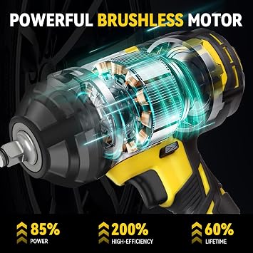 Cordless Impact Wrench 1/2 inch Impact Gun with Charger & 5 Sockets, Brushless Motor, 1000Ft-lbs, 21V, 4.0Ah Battery, Variable Speeds for Car/Pickup Truck/Mower/Industrial Tasks