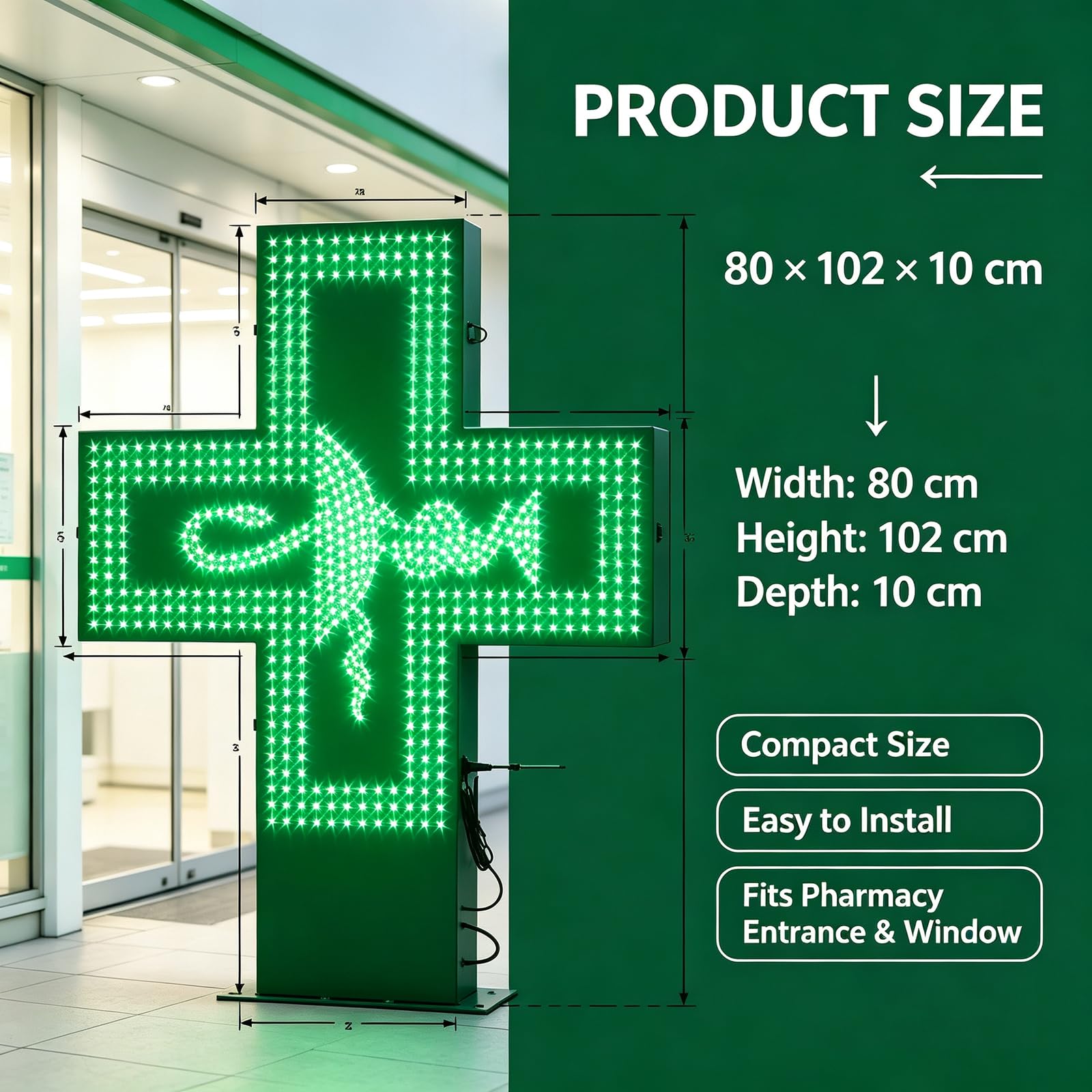 Cartellonistica Medica A LED, 4 modalità di Illuminazione, 8 Livelli di Luminosità, Materiale Impermeabile, Insegna al Neon A LED A Croce per Farmacia con Telecomando, Forte Effetto Visivo