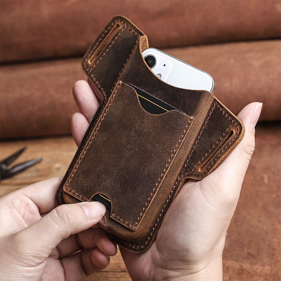 EASYANT Men Leather Phone Holster Universal Case Waist Bag Purse with Belt Hole - Image 5