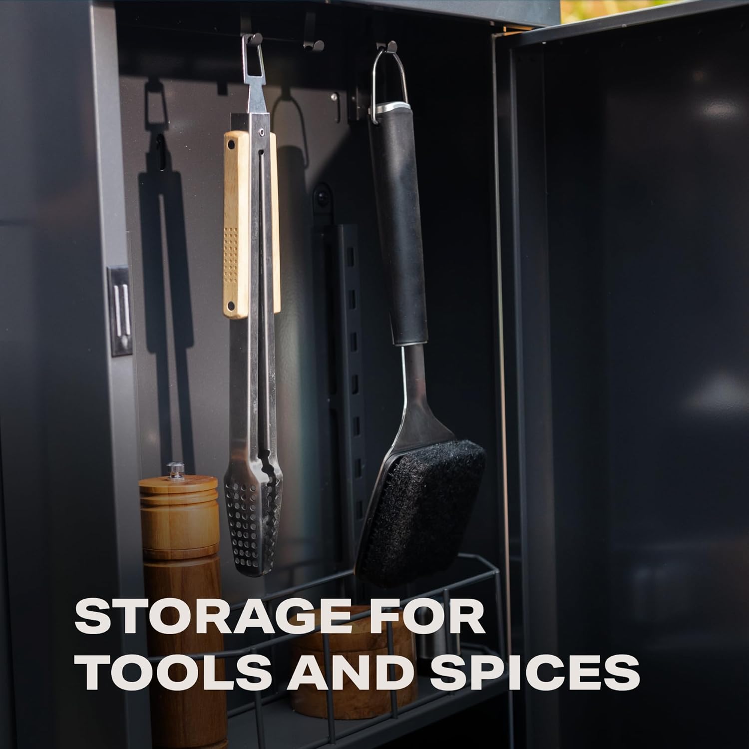 Current® Thin Storage Locker Kit for Both Model G Grill & Griddle, Weatherproof Grill Side Cabinet with Hooks & Adjustable Shelves, Outdoor Organizer for Tools, Spices and Gear