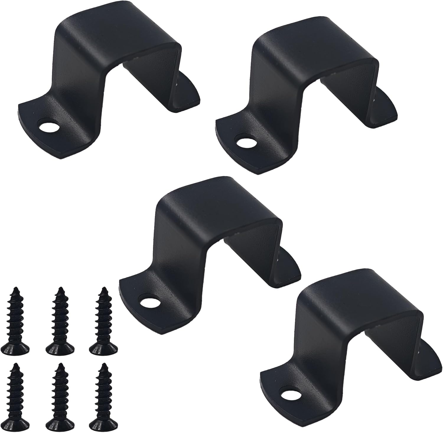 4Pcs Square Tube Strap Clamp, Heavy Duty U-Shaped Pipe Clamps for 1"x1" Square Pipe, Powder Coated Black Bracket for Deck, Fence, Pipe Installation